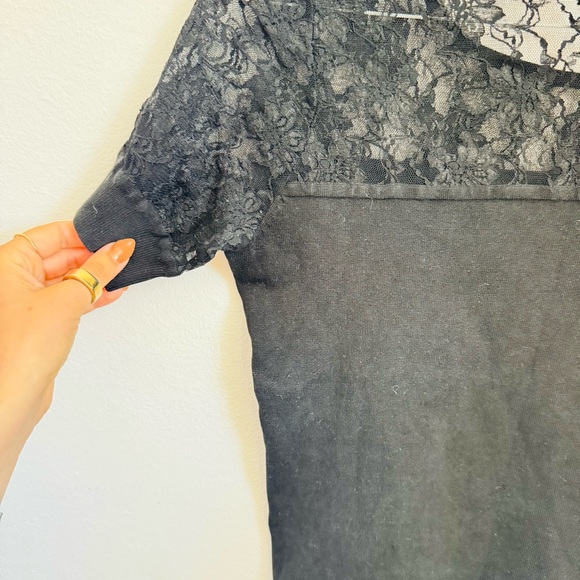 VINTAGE CACHE Sheer Black Lace Keyhole Sweater Knit Silk Blouse Shirt Top M - Picture 9 of 14